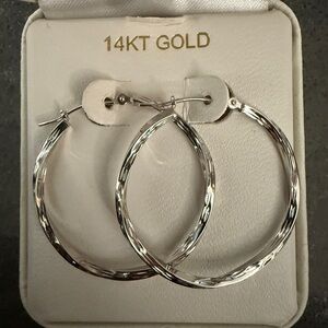 14KT White Gold Textured Hoop Earrings NWT